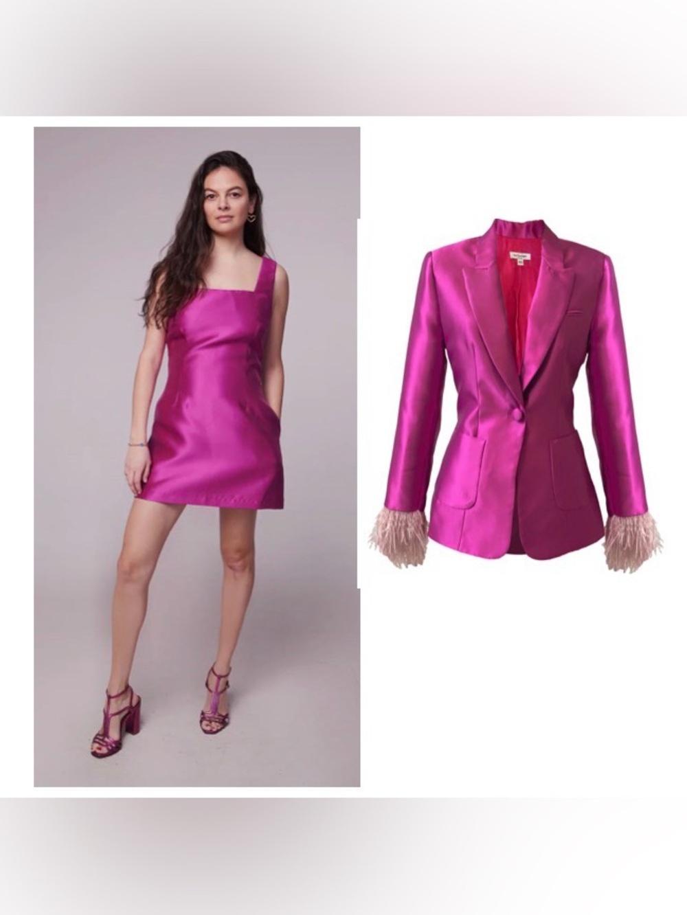 Into The Night Mini Dress with Feather-Cuff Blazer Set